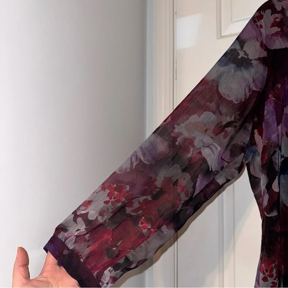 CJ Banks Purple Floral ruffle button down long sleeve Blouse top 1x NWT - Picture 7 of 16